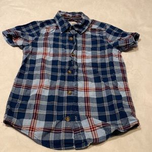 Children’s Place Blue/Red Plaid Button Down Short Sleeve Shirt- Size XS (4)